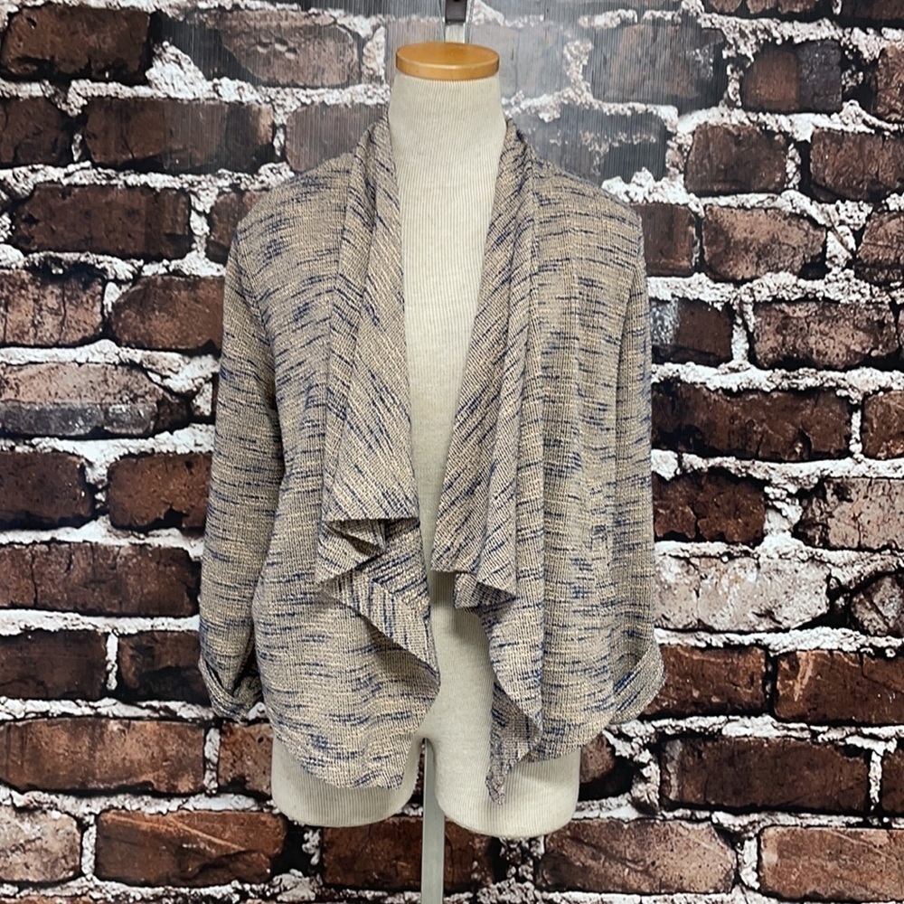 Jack BB Dakota Sweater Knit Brown Blue Pockets Roll Tab Sleeve Medium - Picture 3 of 11